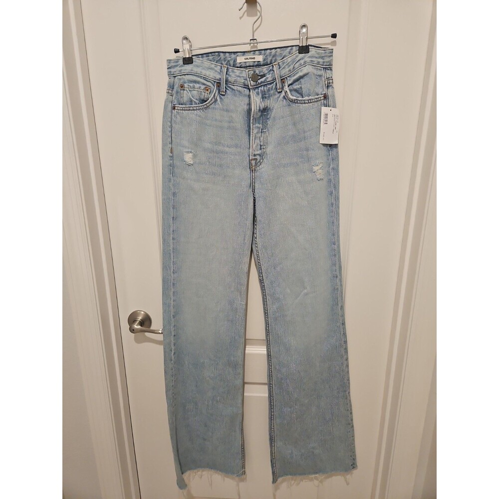 GRLFRND Carla Flare Jeans 26 NWT High Rise Light Wash Raw Hem Made in USA 34...